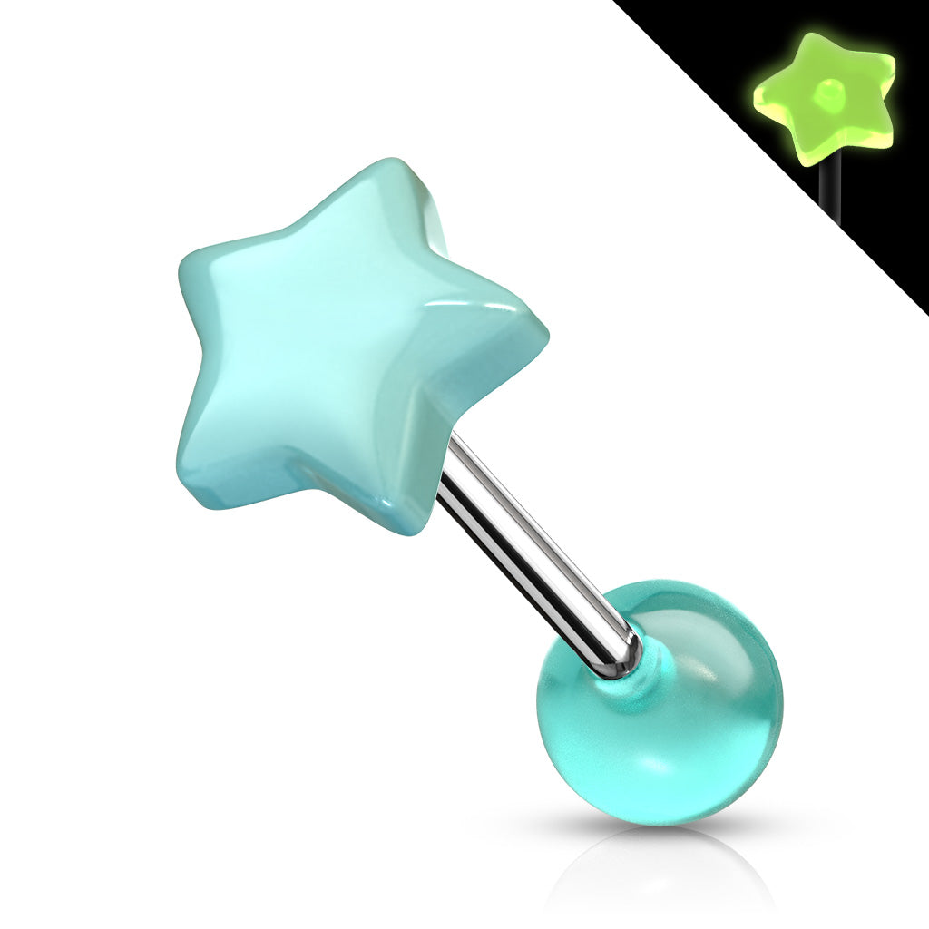 Star Glow in the Dark Top 316L Surgical Steel Barbell - Blue