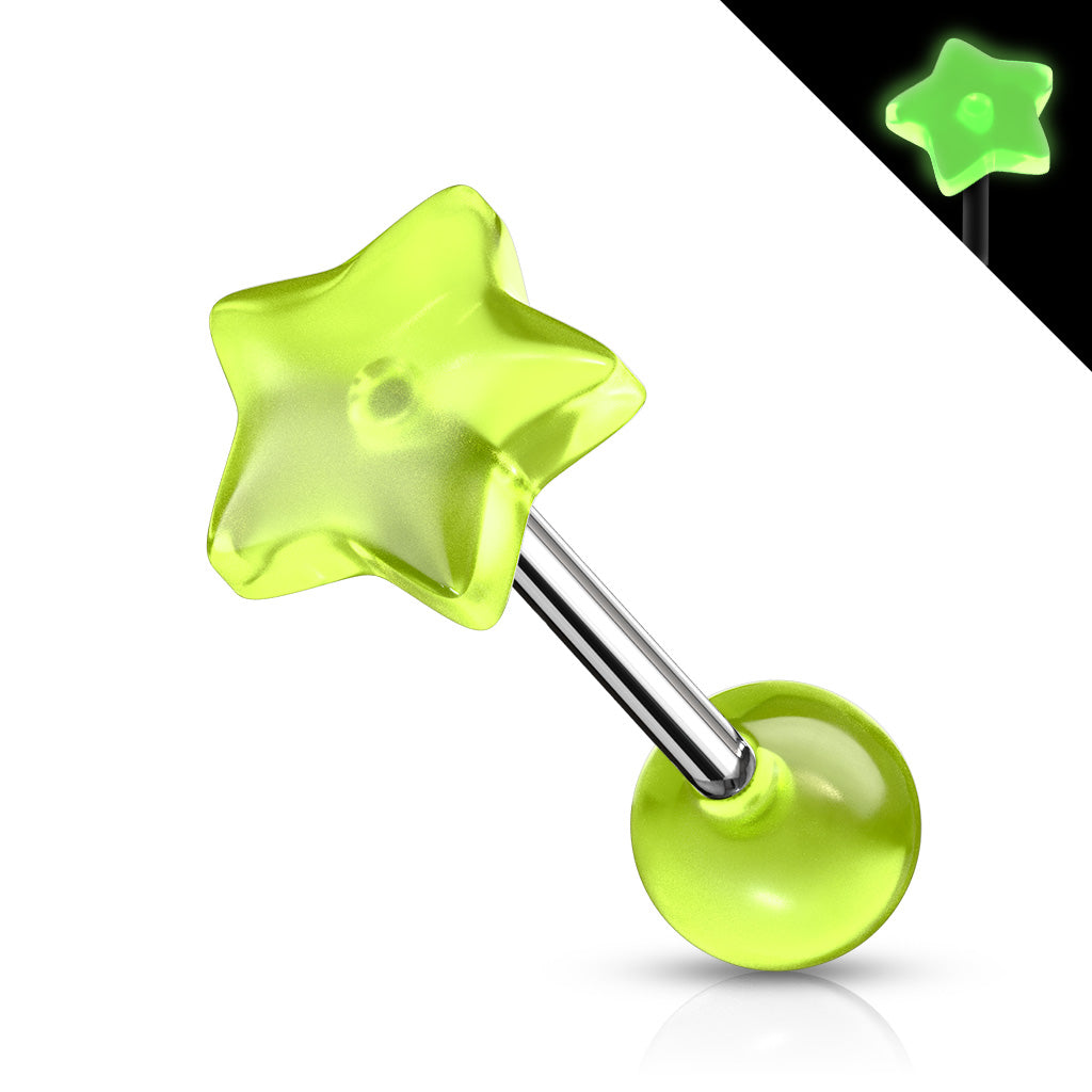 Star Glow in the Dark Top 316L Surgical Steel Barbell - Green