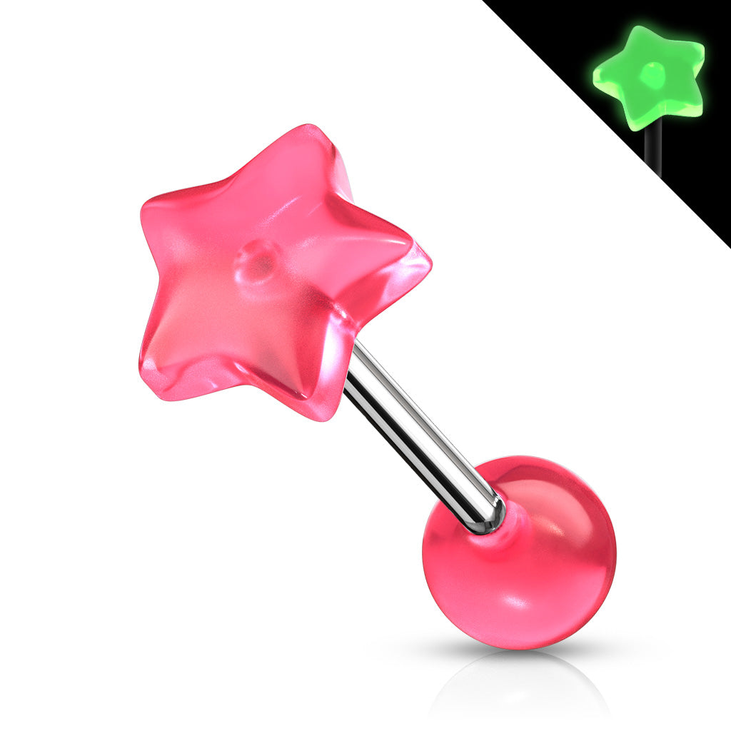 Star Glow in the Dark Top 316L Surgical Steel Barbell - Pink