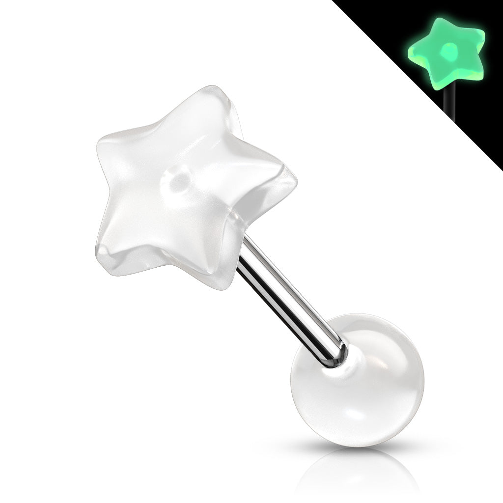 Star Glow in the Dark Top 316L Surgical Steel Barbell - White