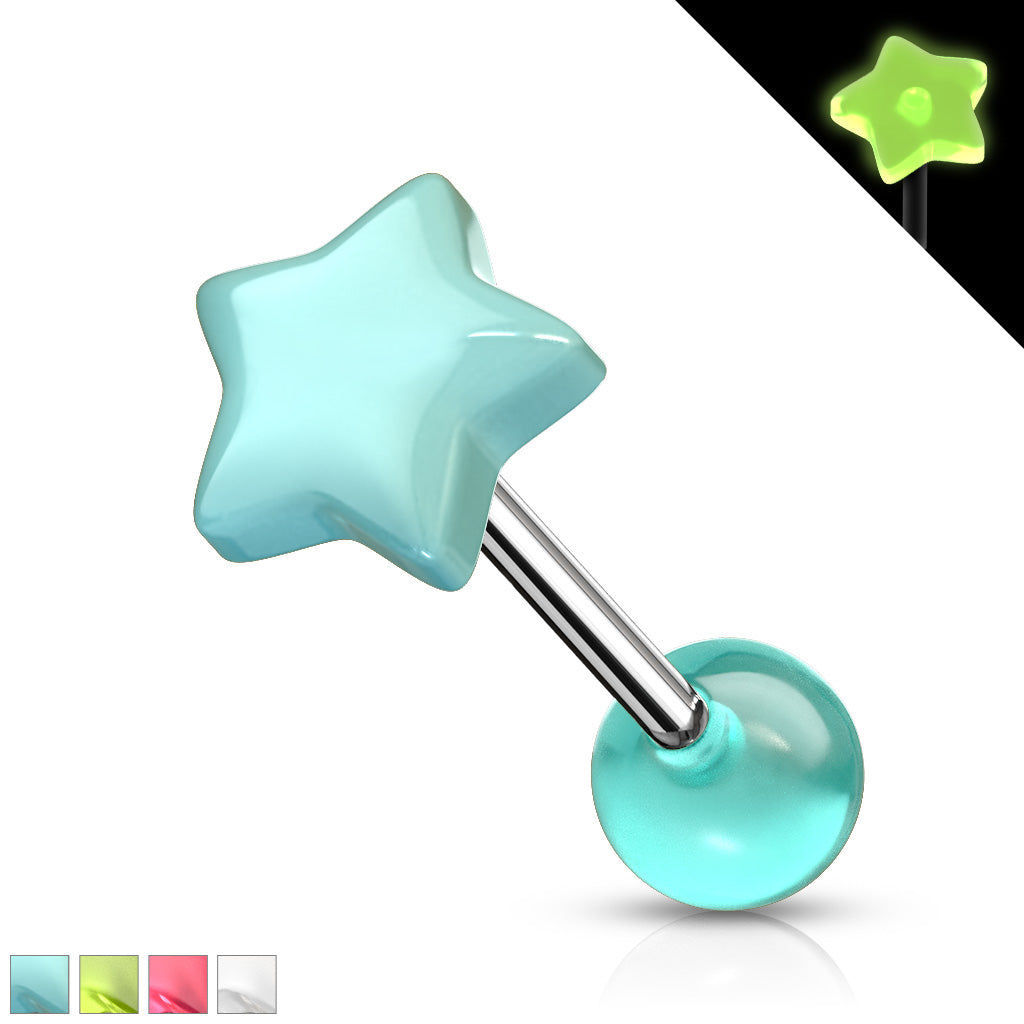 Star Glow in the Dark Top 316L Surgical Steel Barbell - all colors