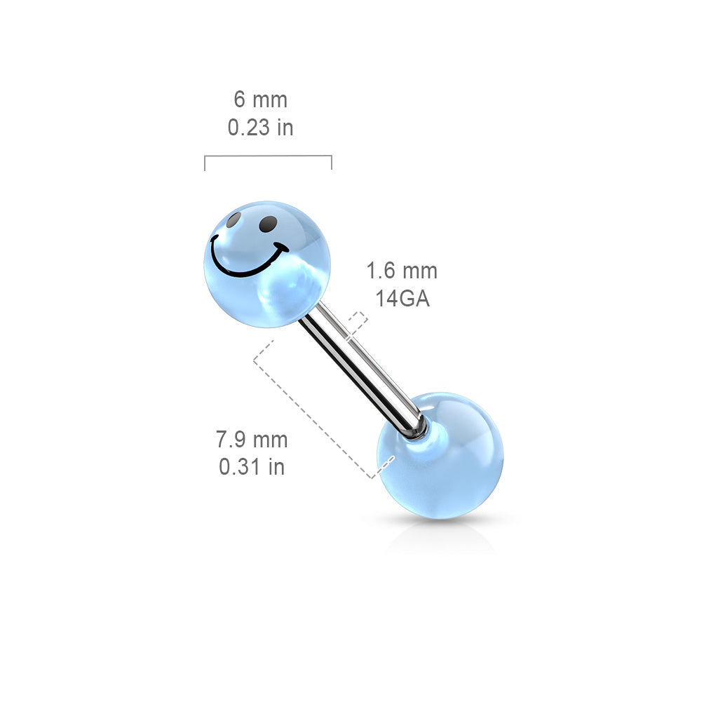 Smile Printed Glow In The Dark Ball Barbell size chart