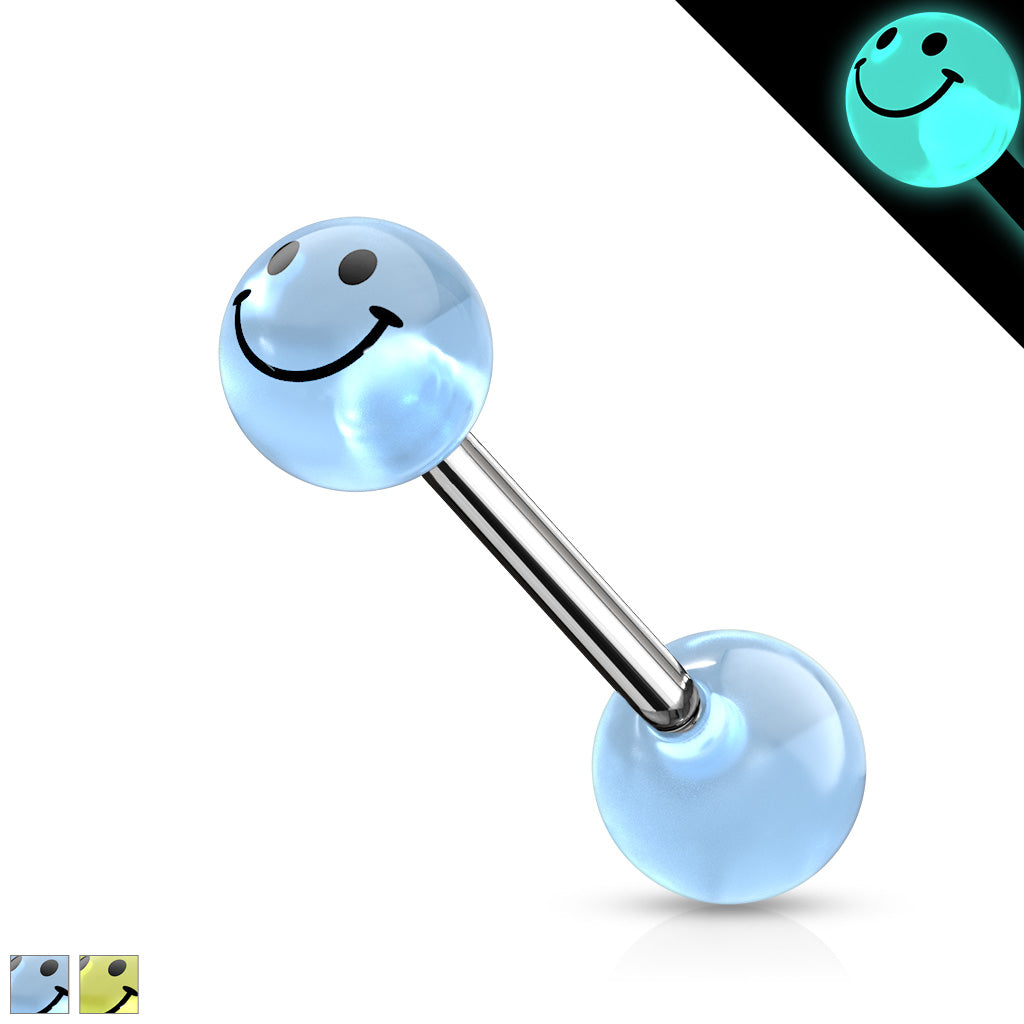 Smile Printed Glow In The Dark Ball Barbell - all colors