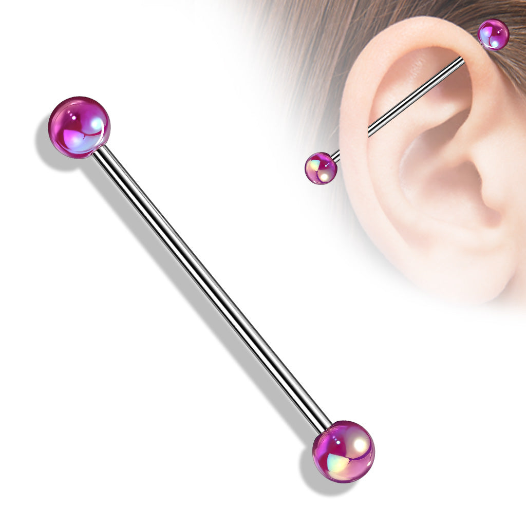 Metallic Coated Acrylic Ball 316L Surgical Steel Industrial Barbell - Purple