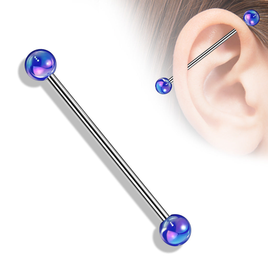 Metallic Coated Acrylic Ball 316L Surgical Steel Industrial Barbell - Blue