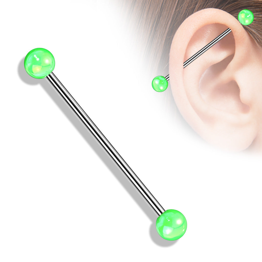 Metallic Coated Acrylic Ball 316L Surgical Steel Industrial Barbell - Green