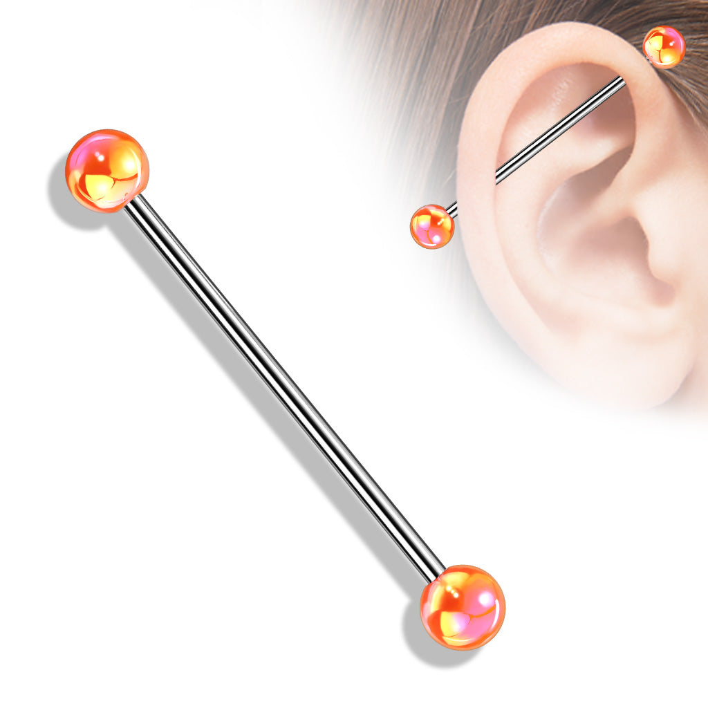 Metallic Coated Acrylic Ball 316L Surgical Steel Industrial Barbell - Orange