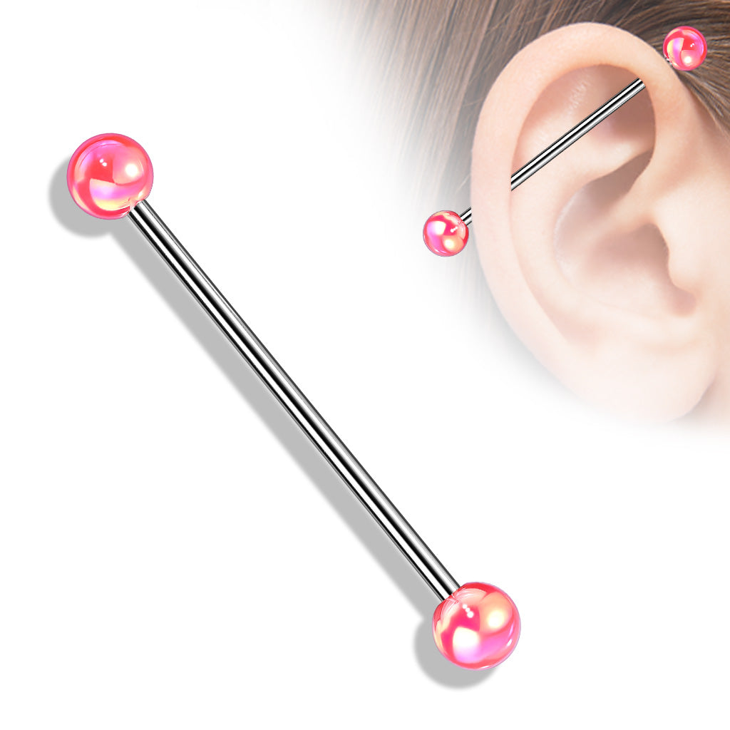 Metallic Coated Acrylic Ball 316L Surgical Steel Industrial Barbell - Pink