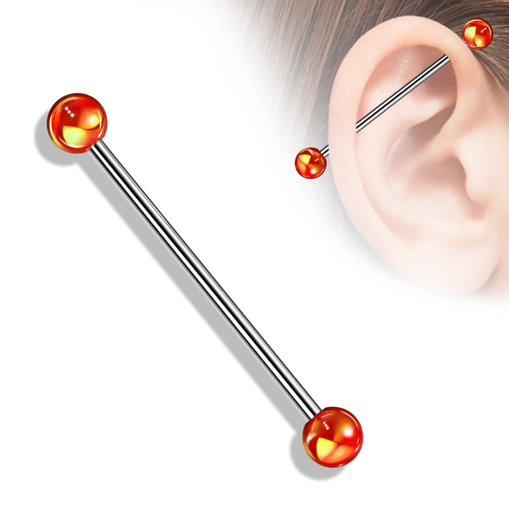 Metallic Coated Acrylic Ball 316L Surgical Steel Industrial Barbell - Red