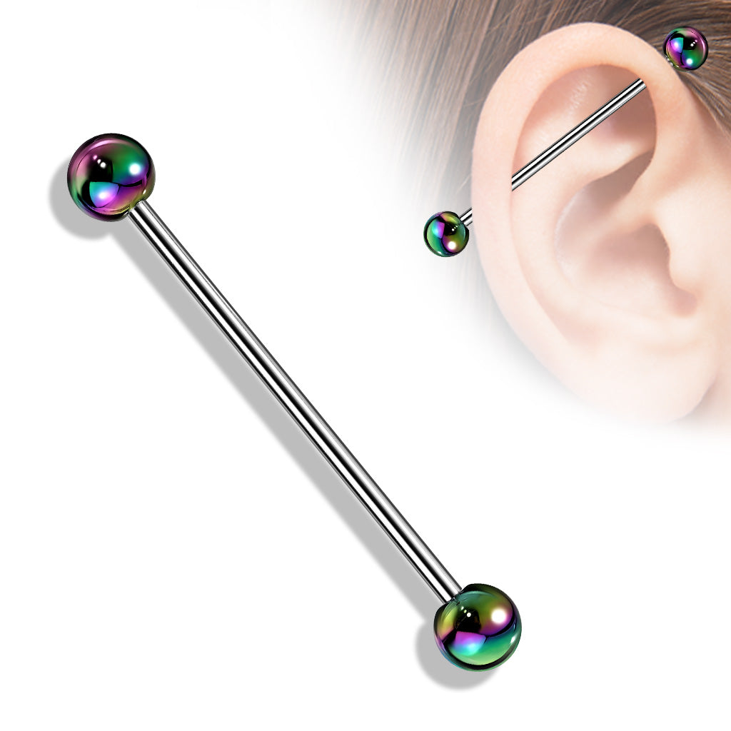 Metallic Coated Acrylic Ball 316L Surgical Steel Industrial Barbell - Rainbow