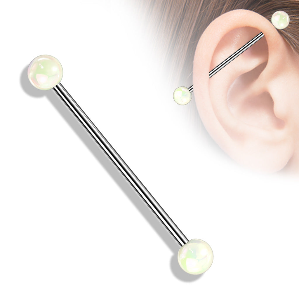 Metallic Coated Acrylic Ball 316L Surgical Steel Industrial Barbell - White