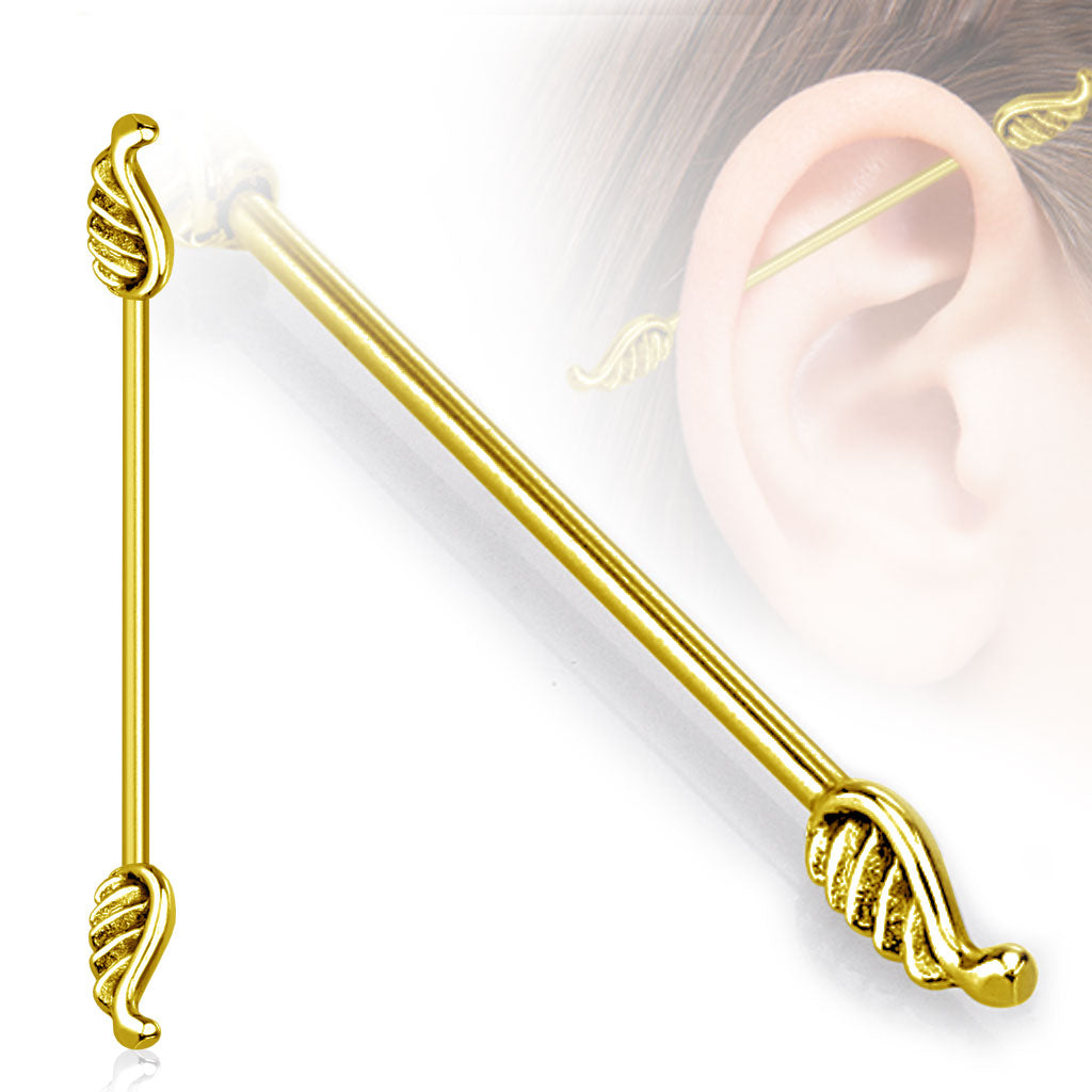Gold Angel Wings Industrial Barbell