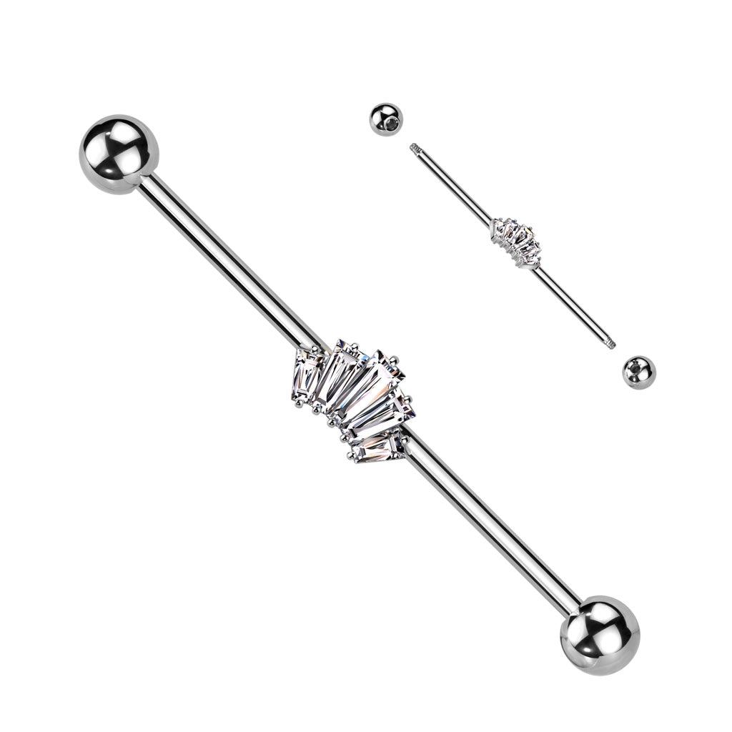 316L Surgical Steel Baguette CZ Crown Industrial Barbell - Clear