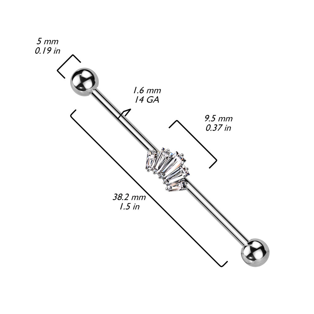 316L Surgical Steel Baguette CZ Crown Industrial Barbell size chart