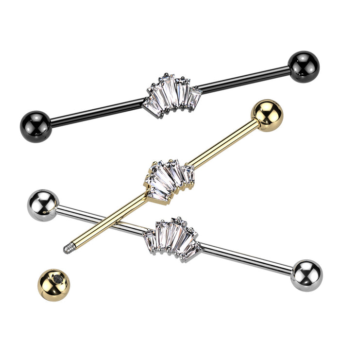 316L Surgical Steel Baguette CZ Crown Industrial Barbell