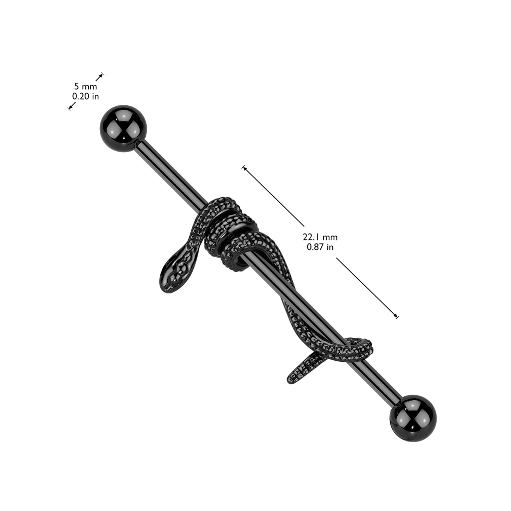 316L Surgical Steel Industrial Barbell With Snake Wrapped Bar size chart