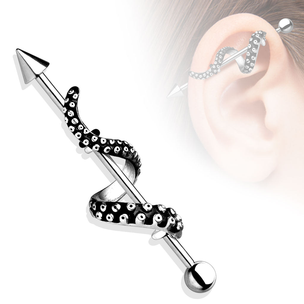 Tentacle Wrapped Industrial Barbell - Steel