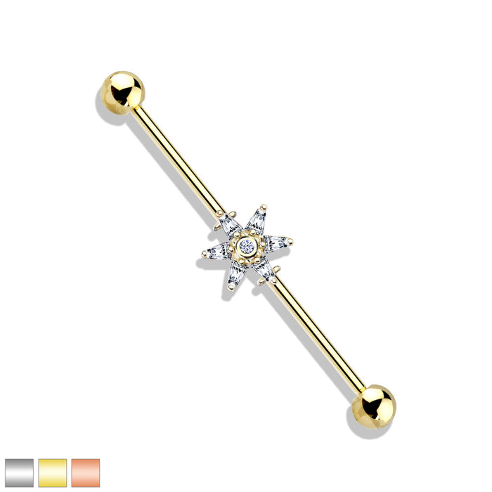 6 Princess Cut CZ Petal Flower 316L Surgical Steel Industrial Barbells