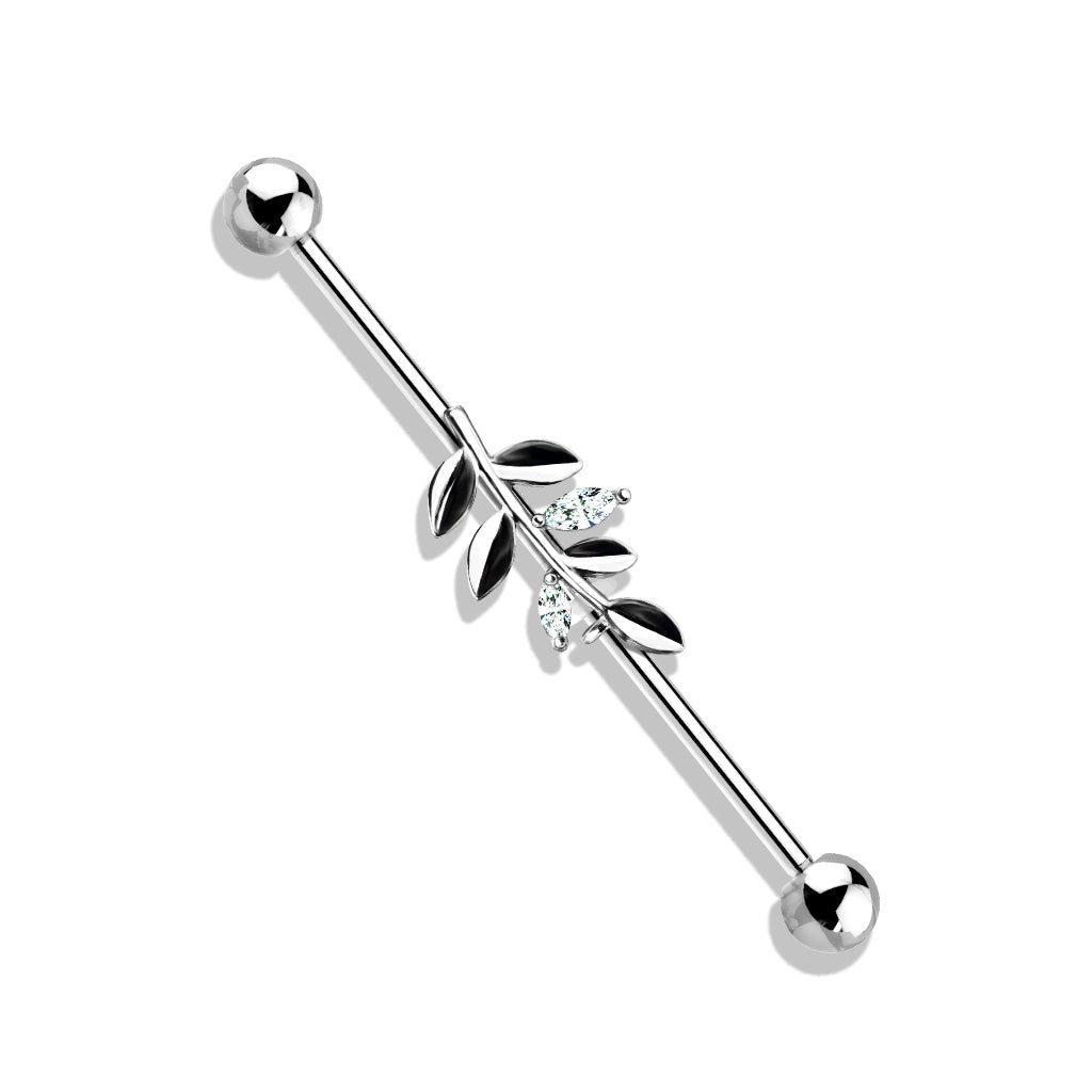 CZ Set Leaf 316L Surgical Steel Industrial Barbells - Clear