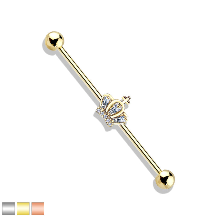 CZ Paved Crown 316L Surgical Steel Industrial Barbells