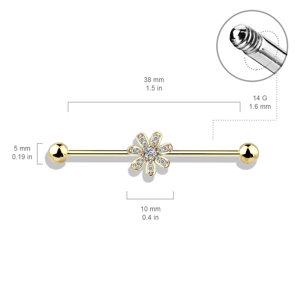 Micro CZ Paved Flower 316L Surgical Steel Industrial Barbells size chart