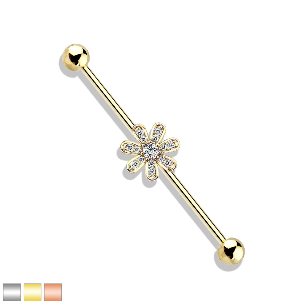 Micro CZ Paved Flower 316L Surgical Steel Industrial Barbells - all colors