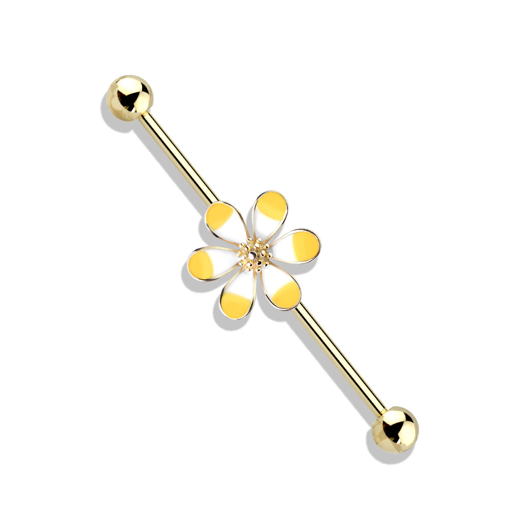 Two-Tone Enamel Flower Industrial Barbell - Yellow