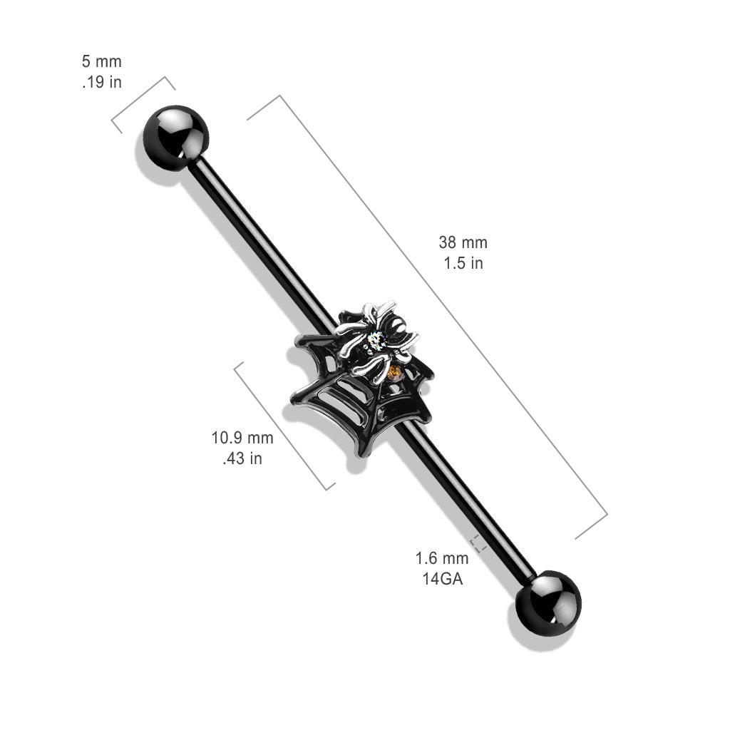 Crystals Set Spider on Web 316L Surgical Steel Industrial Barbell size chart
