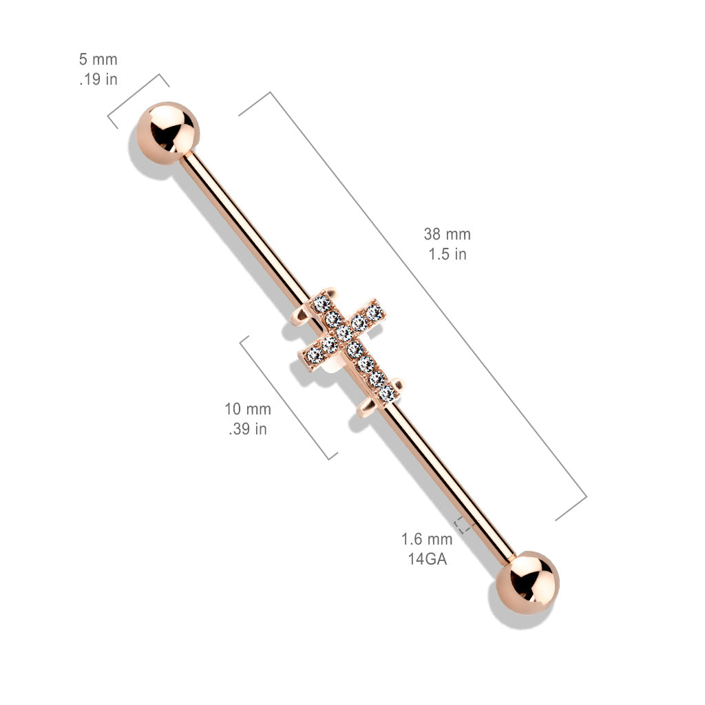 Crystal Paved Cross 316L Surgical Steel Industrial Barbell size chart