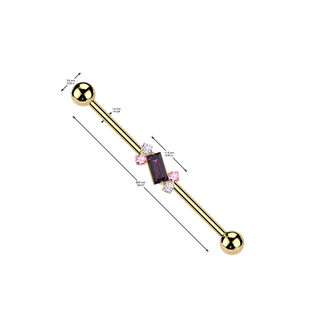 316L Surgical Steel Double Round CZ With Baguette CZ Center Industrial Barbell size chart