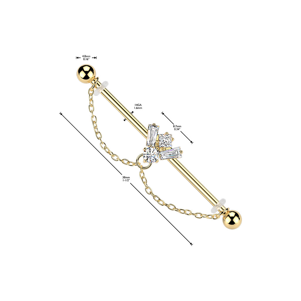 316L CZ Bee Industrial Barbell With Double Chain Dangle size chart