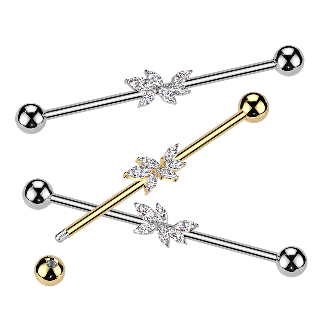 Marquise CZ Vine Industrial Barbell