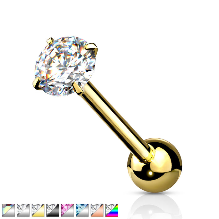 Prong Set Round CZ 316L Surgical Steel Barbell Tongue Rings