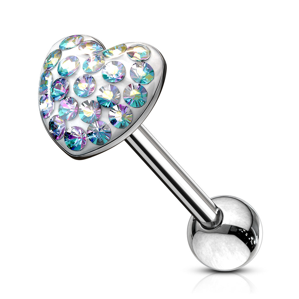 Crystal Heart Tongue Barbell - Aurora Borealis