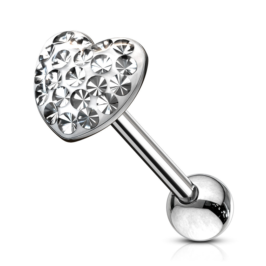 Crystal Heart Tongue Barbell - Clear