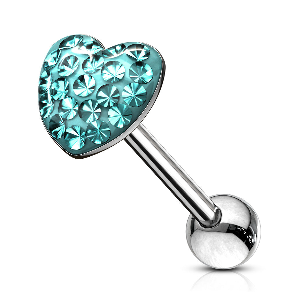 Crystal Heart Tongue Barbell - Aqua