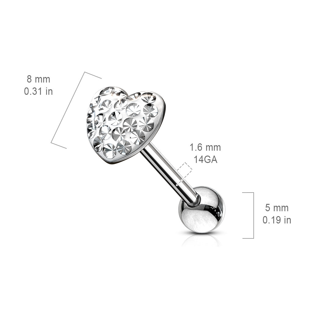 Crystal Heart Tongue Barbell size chart