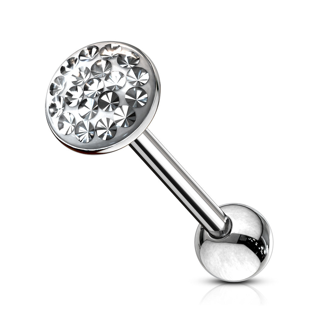 Round Paved-Gem 316L Surgical Steel Barbell . Clear Epoxy surface to avoid any scratches - Clear