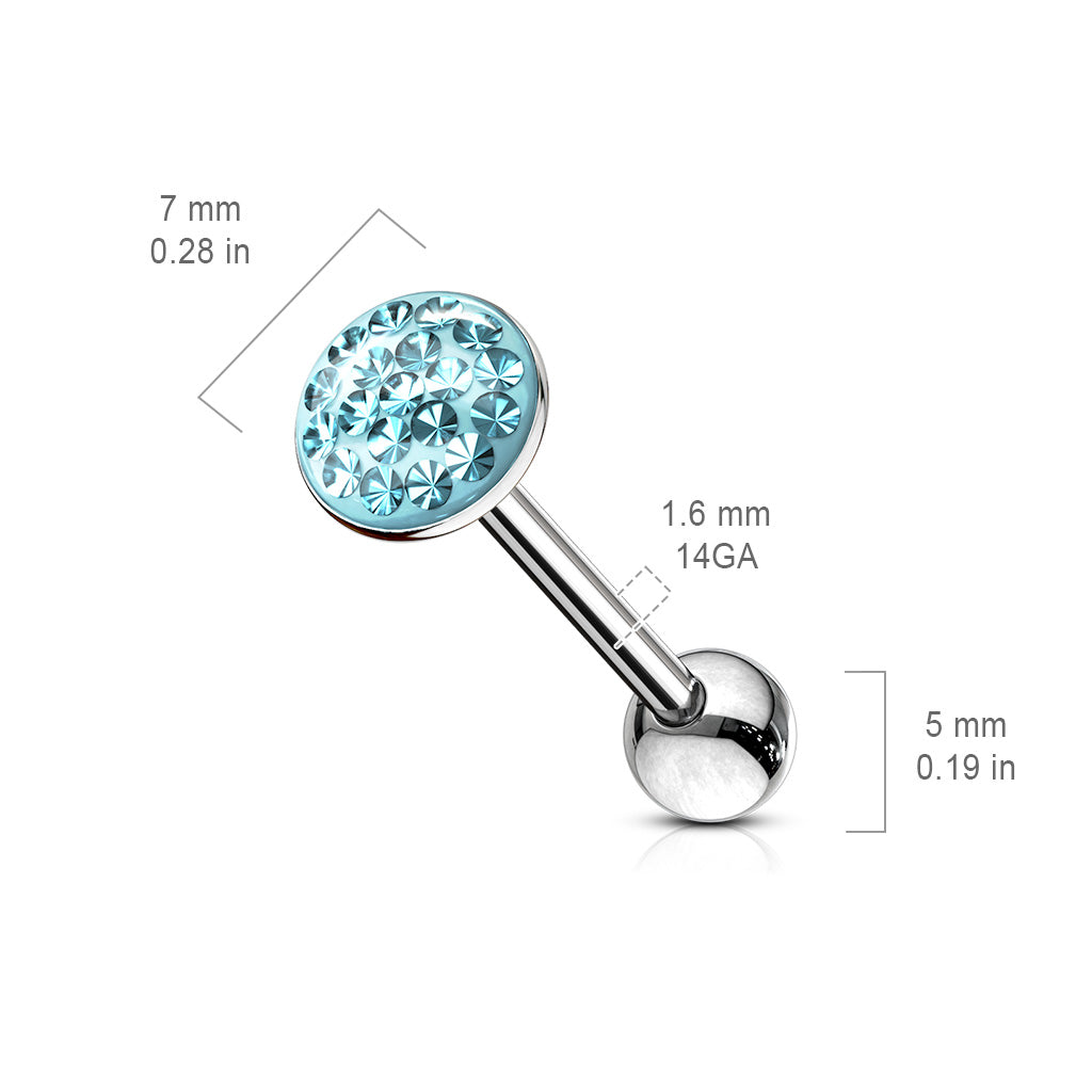 Round Paved-Gem 316L Surgical Steel Barbell . Clear Epoxy surface to avoid any scratches size chart