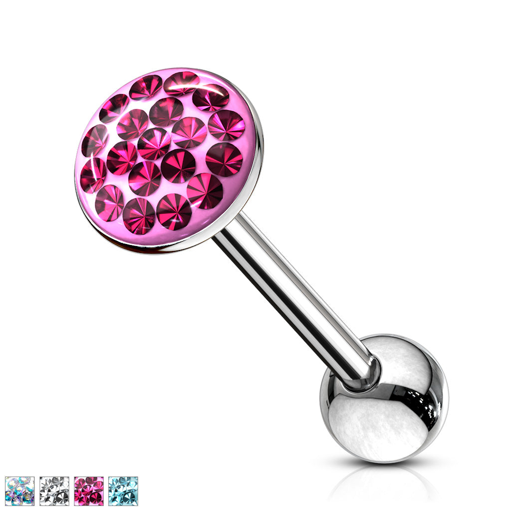 Round Paved-Gem 316L Surgical Steel Barbell . Clear Epoxy surface to avoid any scratches - all colors