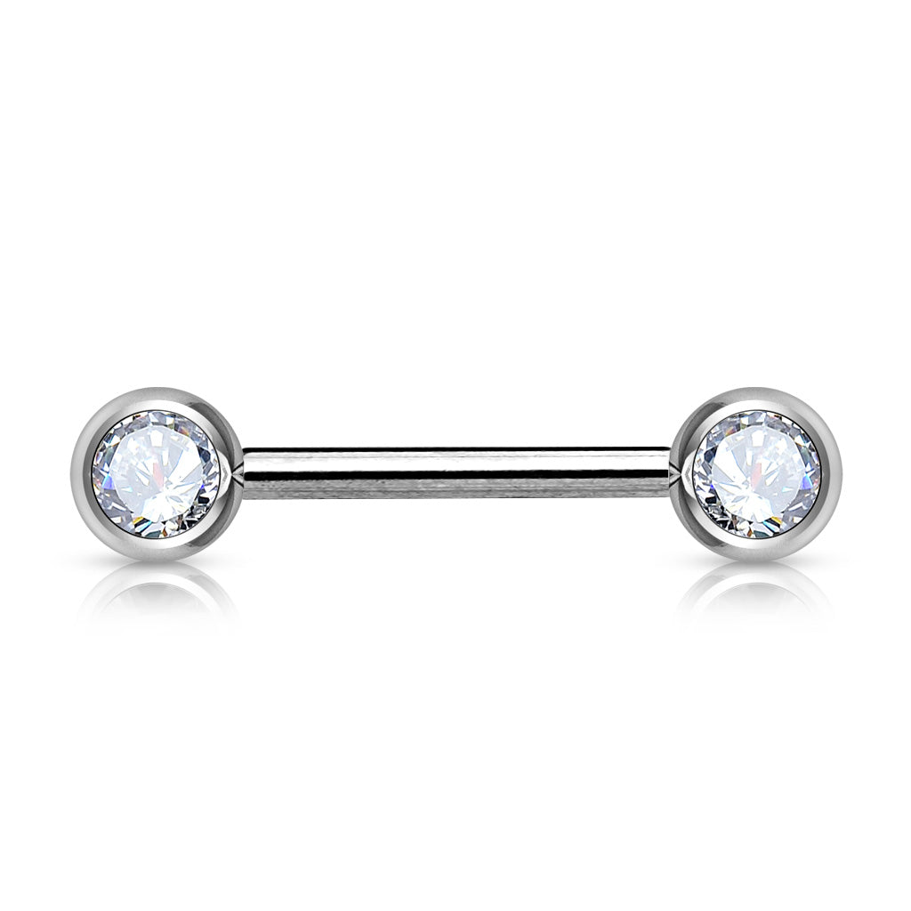 Double Front Facing Gem 316L Surgical Steel Barbell/Nipple Bar - Clear