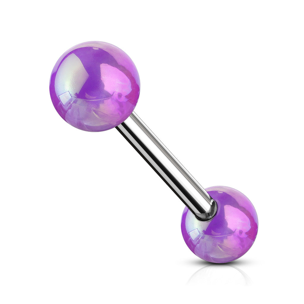 Metallic AB Coating Balls Over 316L Surgical Steel Barbells - Purple