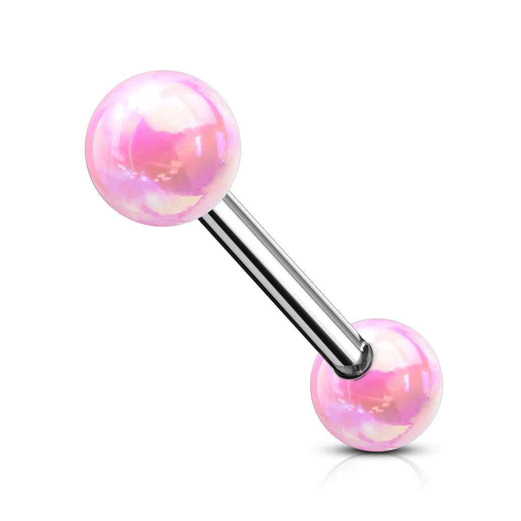 Metallic AB Coating Balls Over 316L Surgical Steel Barbells - Pink