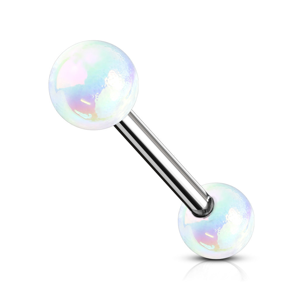 Metallic AB Coating Balls Over 316L Surgical Steel Barbells - White