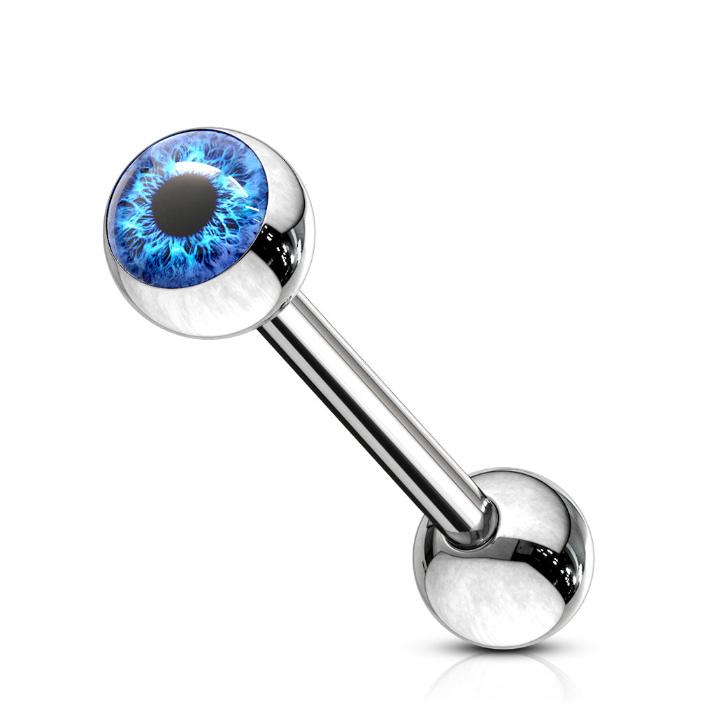 Eyeball Inlaid 316L Surgical Steel Barbell Tongue Rings - Blue