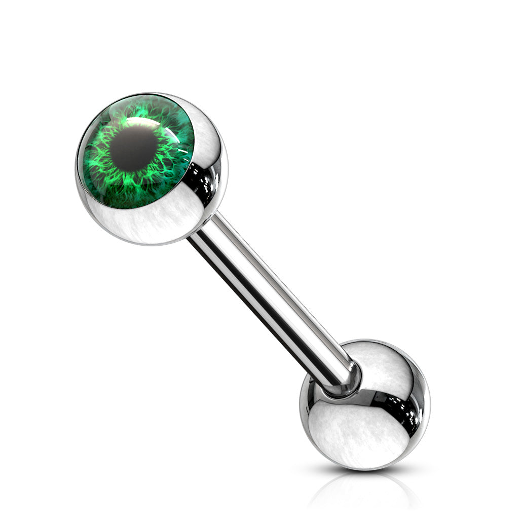 Eyeball Inlaid 316L Surgical Steel Barbell Tongue Rings - Green