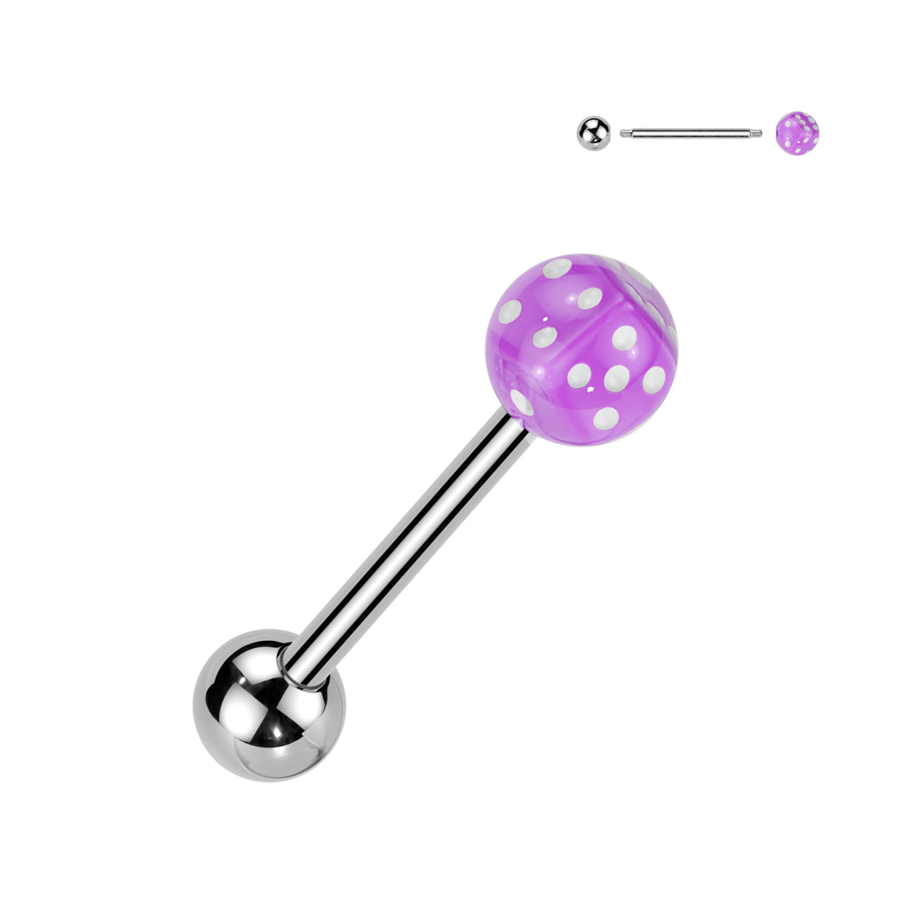 Dice Inside Bubble Ball Assorted Color 316L Surgical Steel Barbell - Purple