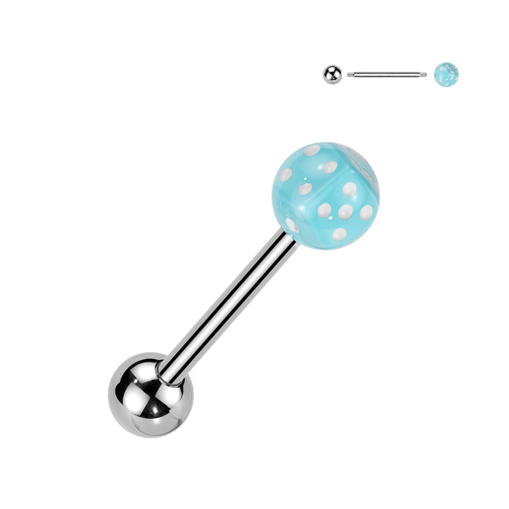Dice Inside Bubble Ball Assorted Color 316L Surgical Steel Barbell - Blue