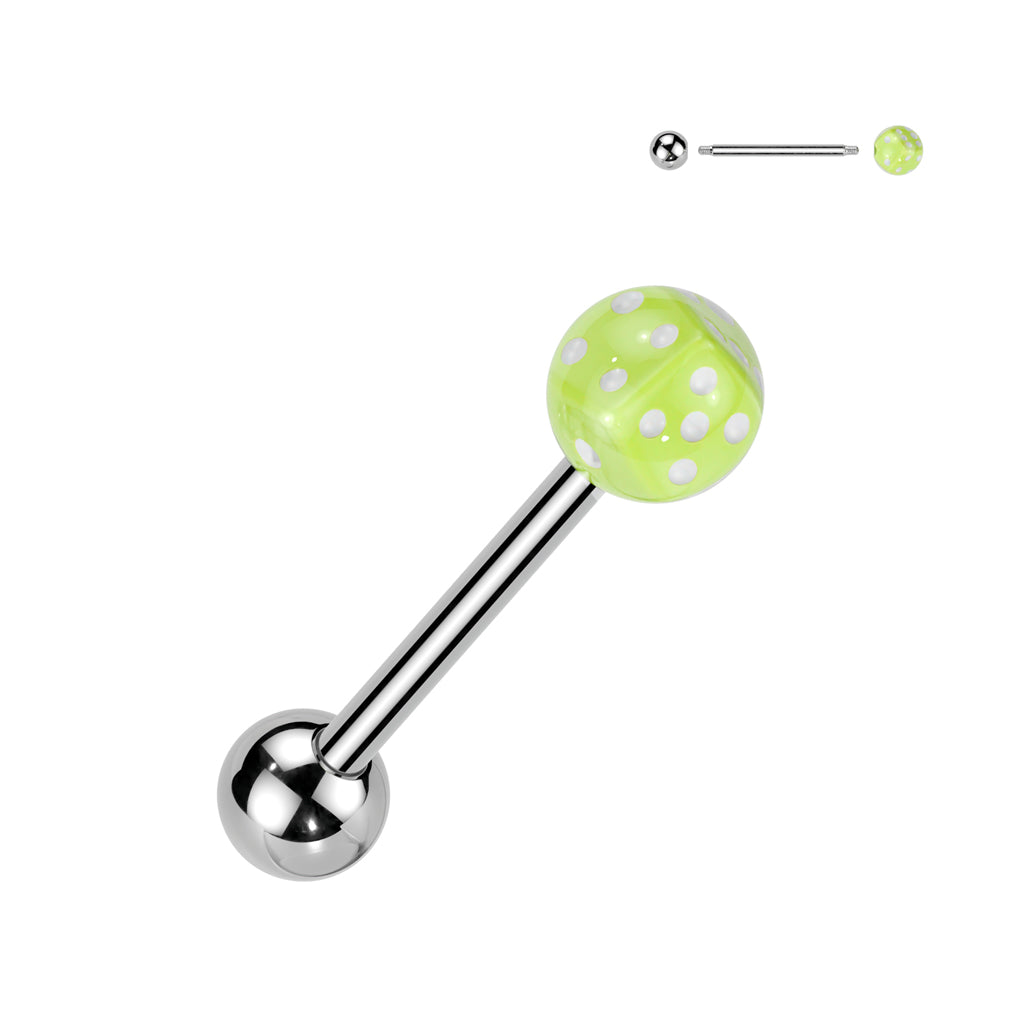 Dice Inside Bubble Ball Assorted Color 316L Surgical Steel Barbell - Green