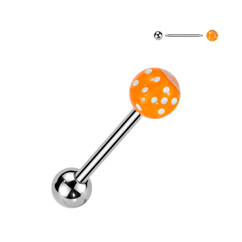 Dice Inside Bubble Ball Assorted Color 316L Surgical Steel Barbell - Orange